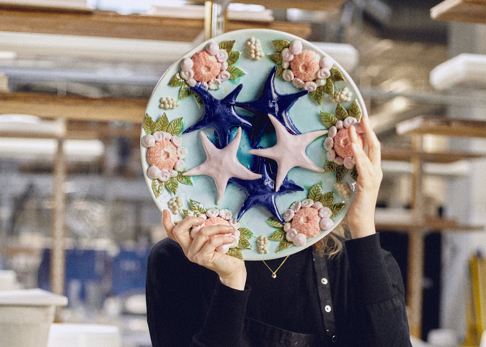 Klara Lilja with her art piece Ocean